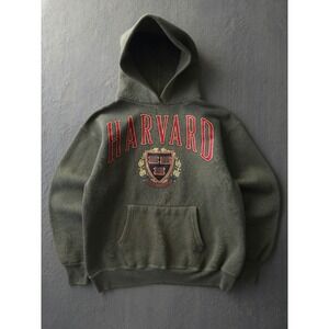 Vintage 90s Green Harvard Hoodie Size M Hand Dyed University Pullover